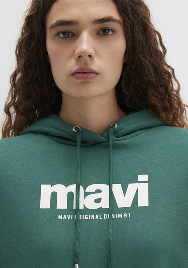  Mavi Mavi Logo Baskılı Kapüşonlu Yeşil Sweatshirt 168334-71874