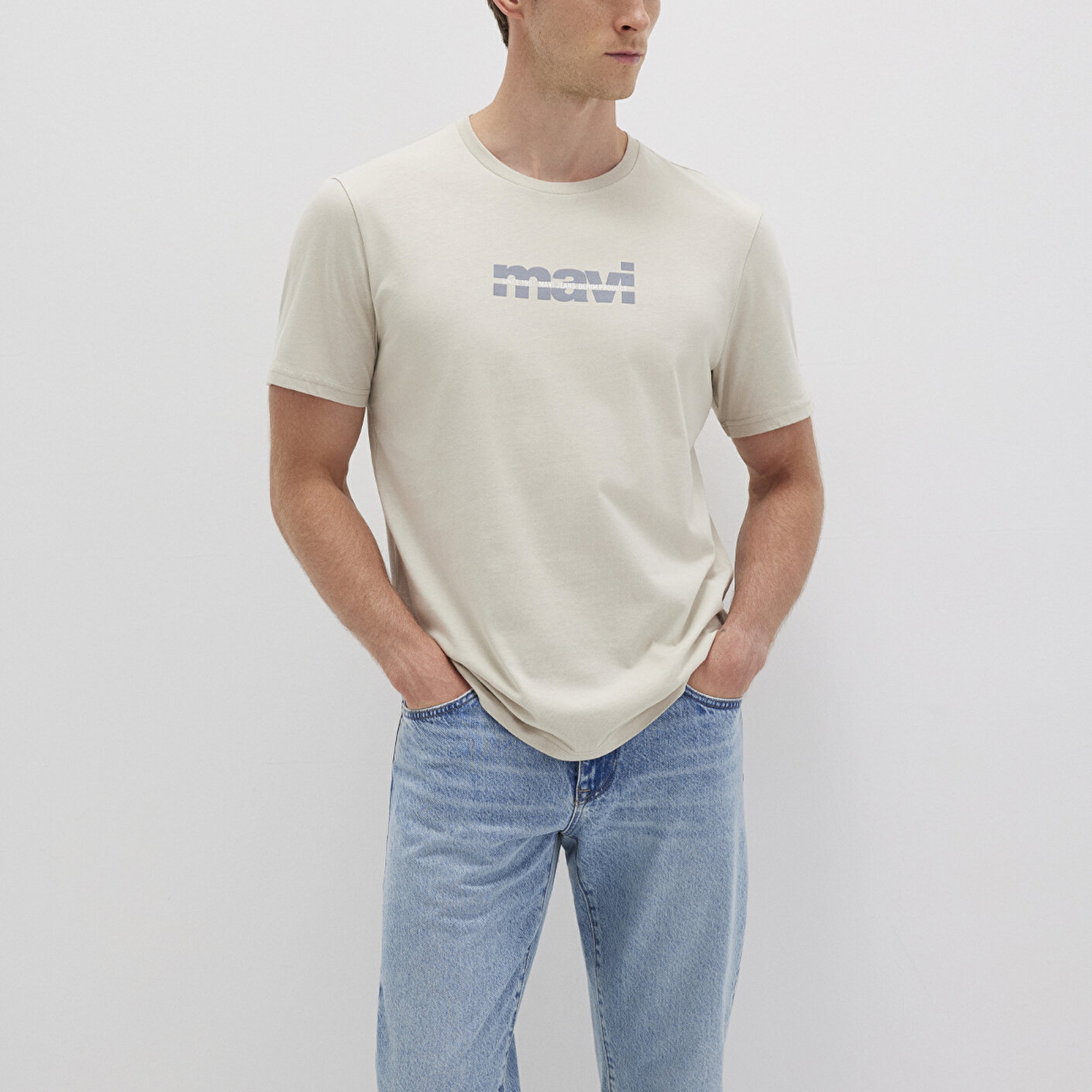 Mavi Mavi Logo Baskılı Gri Tişört Regular Fit / Normal Kesim 0610943-70144