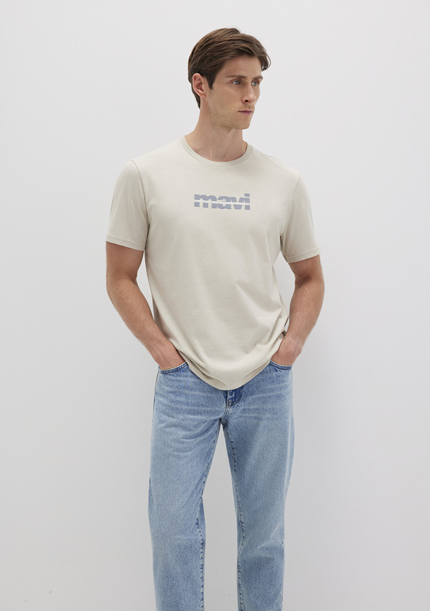  Mavi Mavi Logo Baskılı Gri Tişört Regular Fit / Normal Kesim 0610943-70144