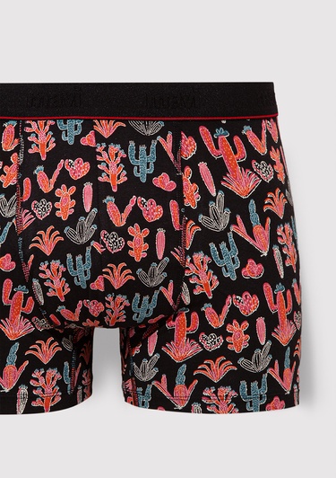  Mavi Kaktüs Baskılı Siyah Boxer 091122-900