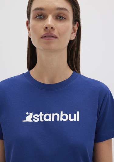  Mavi İstanbul Baskılı Mavi Tişört Semi Slim Fit / Yarı Dar Kesim 1612111-70722