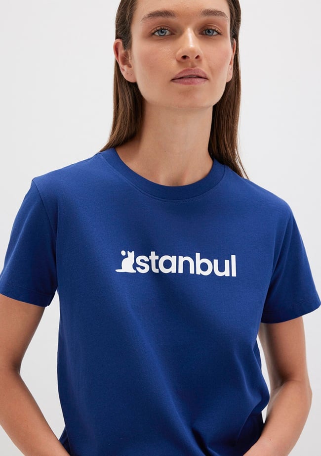  Mavi İstanbul Baskılı Mavi Tişört Semi Slim Fit / Yarı Dar Kesim 1612111-70722