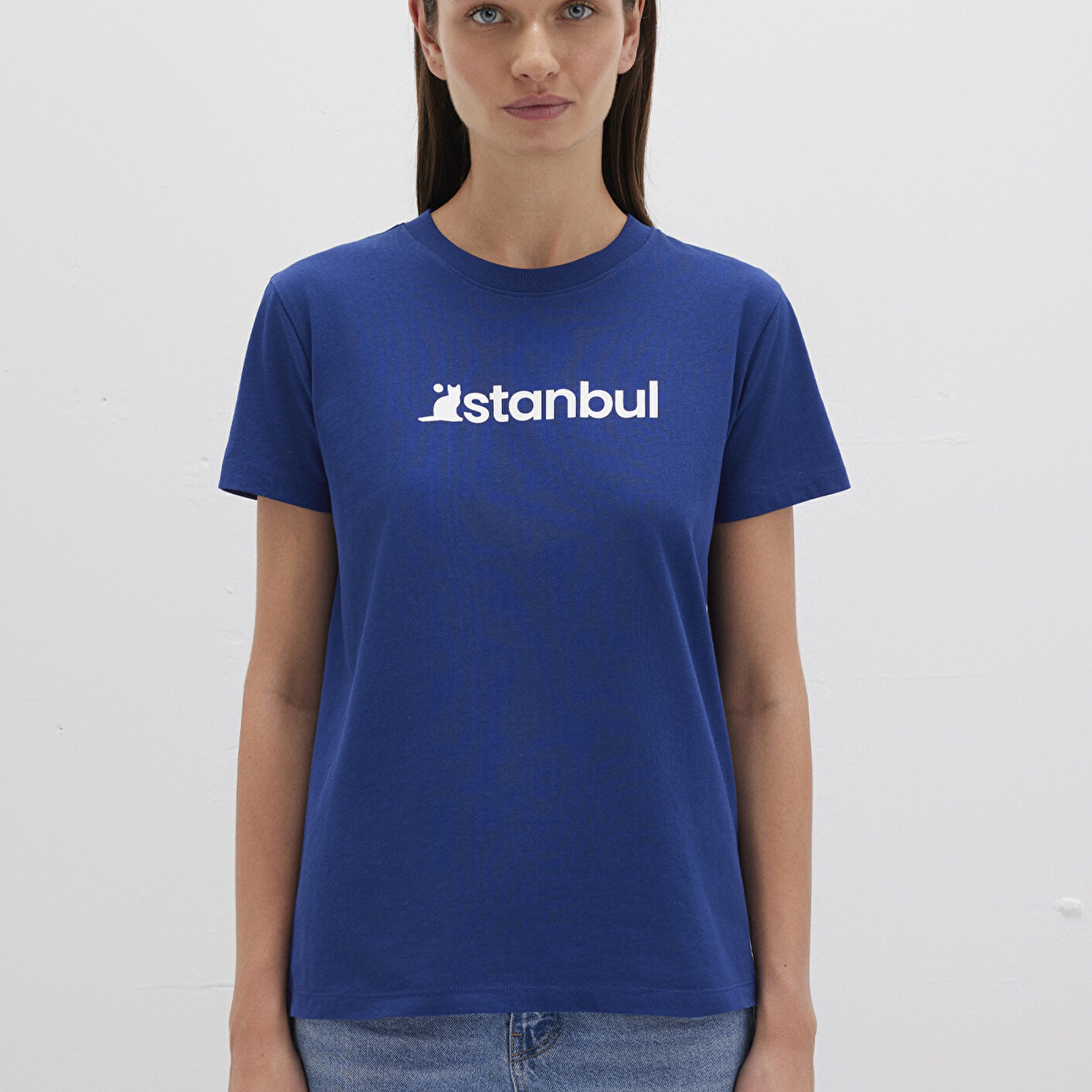 Mavi İstanbul Baskılı Mavi Tişört Semi Slim Fit / Yarı Dar Kesim 1612111-70722