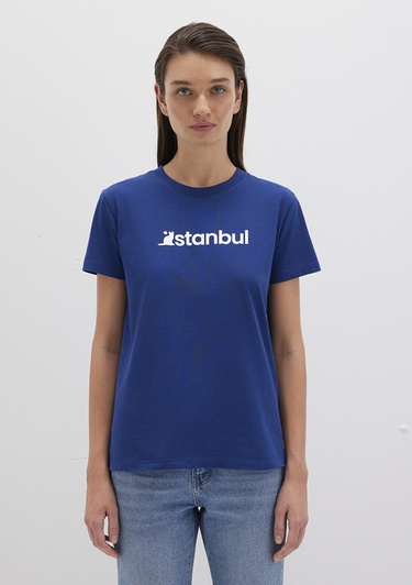  Mavi İstanbul Baskılı Mavi Tişört Semi Slim Fit / Yarı Dar Kesim 1612111-70722