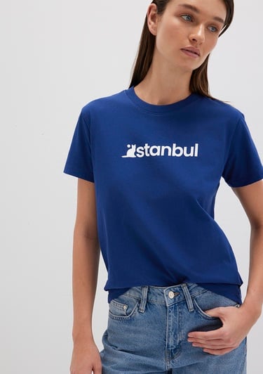  Mavi İstanbul Baskılı Mavi Tişört Semi Slim Fit / Yarı Dar Kesim 1612111-70722