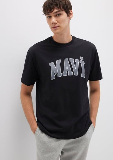  Mavi Mavi Logo Baskılı Siyah Tişört Loose Fit / Bol Rahat Kesim 0611711-900