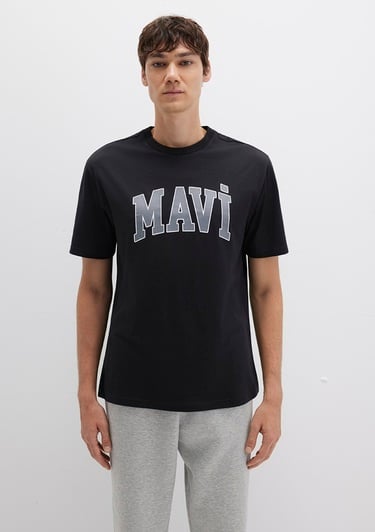  Mavi Mavi Logo Baskılı Siyah Tişört Loose Fit / Bol Rahat Kesim 0611711-900