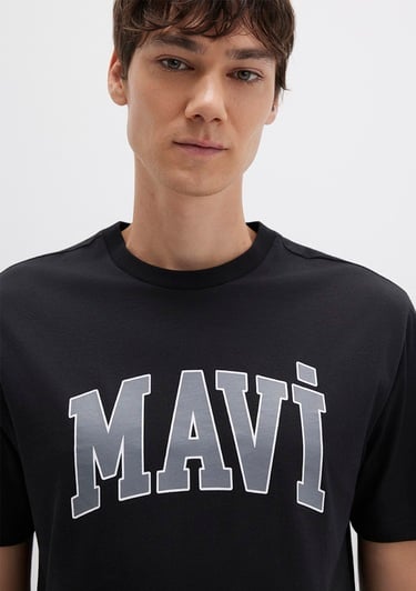  Mavi Mavi Logo Baskılı Siyah Tişört Loose Fit / Bol Rahat Kesim 0611711-900