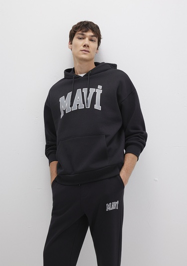  Mavi Mavi Logo Baskılı Kapüşonlu Siyah Sweatshirt 067149-902
