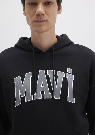  Mavi Mavi Logo Baskılı Kapüşonlu Siyah Sweatshirt 067149-902