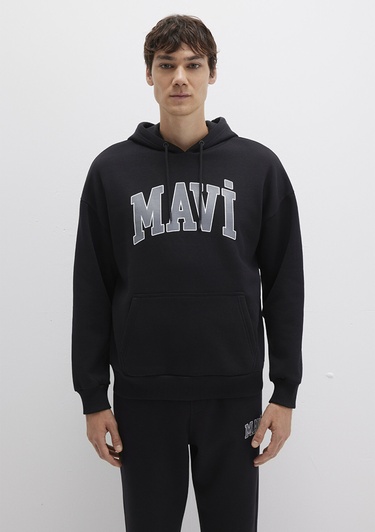  Mavi Mavi Logo Baskılı Kapüşonlu Siyah Sweatshirt 067149-902