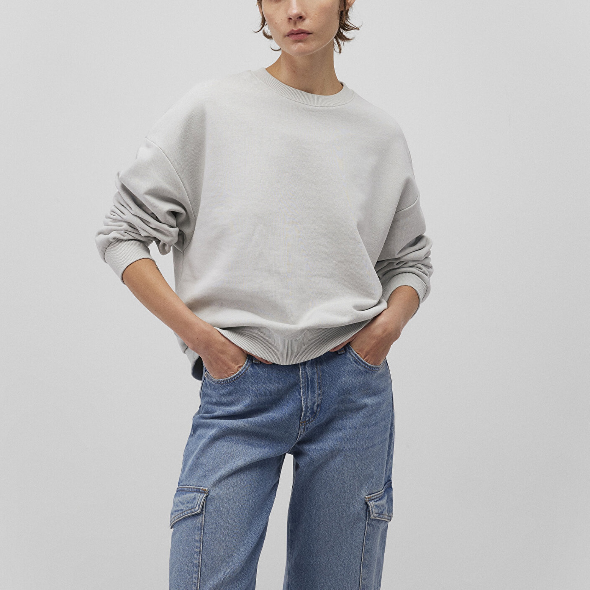 Mavi Bisiklet Yaka Gri Basic Sweatshirt 1611770-70074