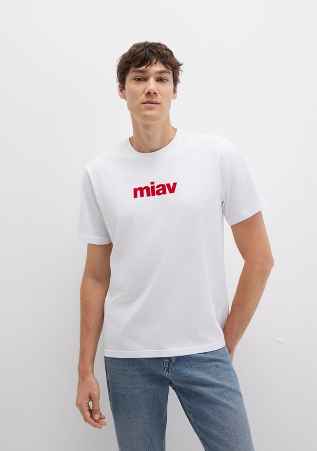  Mavi Kırmızı Miav Baskılı Beyaz Tişört Regular Fit / Normal Kesim 067153-622