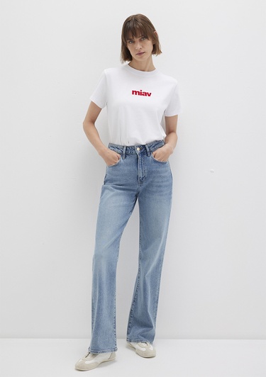  Mavi Kırmızı Miav Baskılı Beyaz Tişört Regular Fit / Normal Kesim 1610622-86417