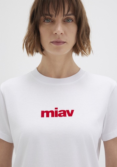  Mavi Kırmızı Miav Baskılı Beyaz Tişört Regular Fit / Normal Kesim 1610622-86417