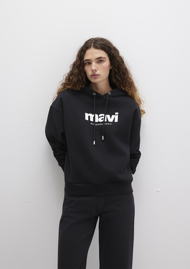 Mavi Mavi Logo Baskılı Kapüşonlu Siyah Sweatshirt 168334-900