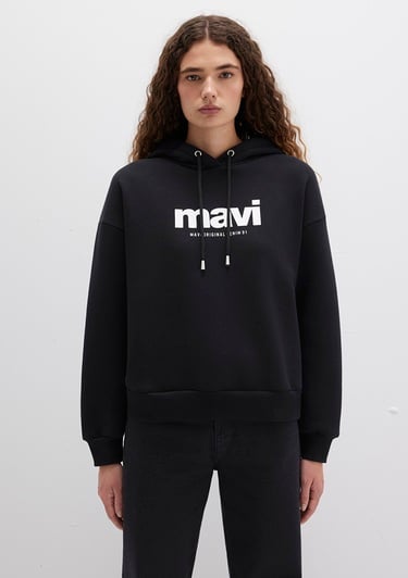  Mavi Mavi Logo Baskılı Kapüşonlu Siyah Sweatshirt 168334-900