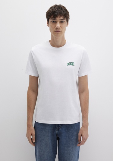  Mavi Mavi Logo Baskılı Beyaz Tişört Regular Fit / Normal Kesim 0611714-620