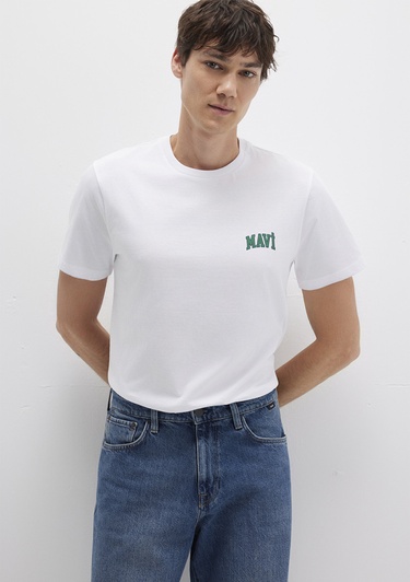  Mavi Mavi Logo Baskılı Beyaz Tişört Regular Fit / Normal Kesim 0611714-620