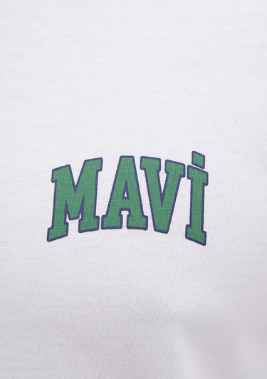  Mavi Mavi Logo Baskılı Beyaz Tişört Regular Fit / Normal Kesim 0611714-620