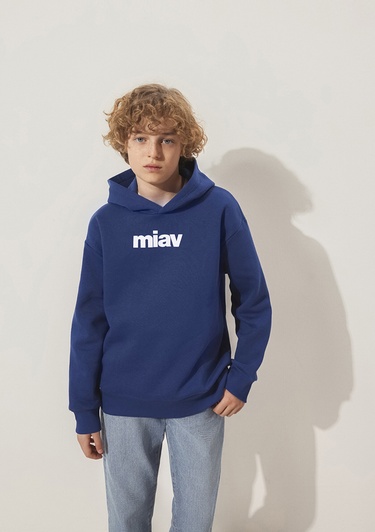  Mavi Miav Baskılı Kapüşonlu Lacivert Çocuk Sweatshirt 6S10028-70722
