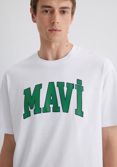  Mavi Mavi Logo Baskılı Beyaz Tişört Loose Fit / Bol Rahat Kesim 0611711-620