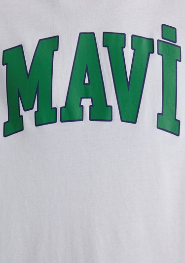  Mavi Mavi Logo Baskılı Beyaz Tişört Loose Fit / Bol Rahat Kesim 0611711-620