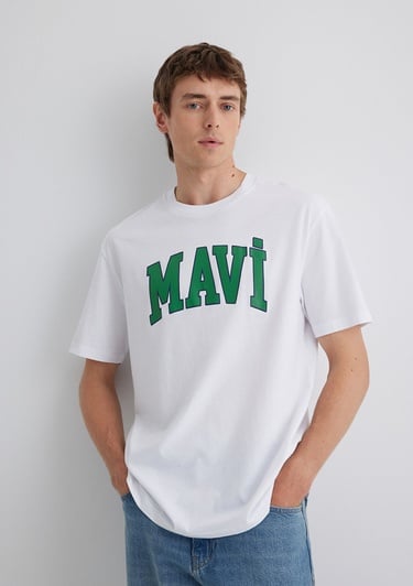  Mavi Mavi Logo Baskılı Beyaz Tişört Loose Fit / Bol Rahat Kesim 0611711-620
