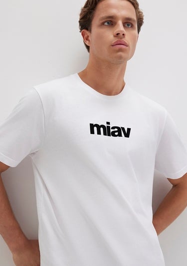  Mavi Siyah Miav Baskılı Beyaz Tişört Regular Fit / Normal Kesim 067153-602