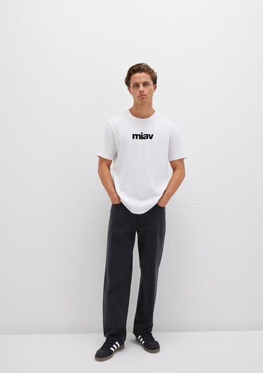  Mavi Siyah Miav Baskılı Beyaz Tişört Regular Fit / Normal Kesim 067153-602