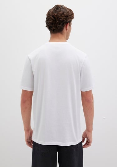  Mavi Siyah Miav Baskılı Beyaz Tişört Regular Fit / Normal Kesim 067153-602