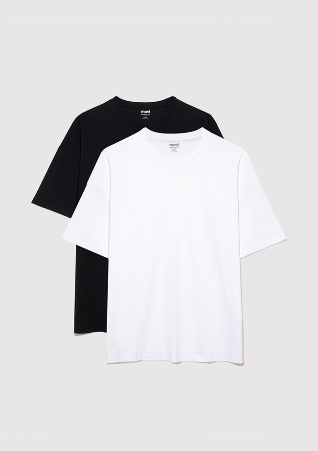  Mavi 2li Oversize Basic Tişört Oversize / Geniş Kesim 0612162-620