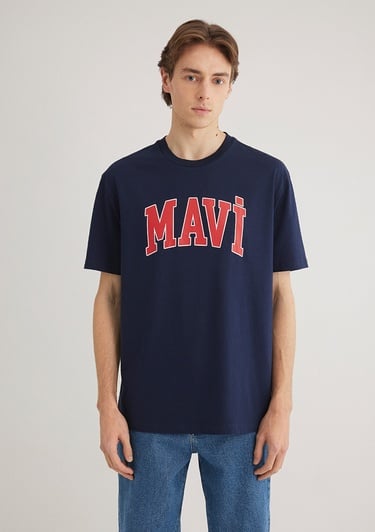  Mavi Mavi Logo Baskılı Lacivert Tişört Loose Fit / Bol Rahat Kesim 0611711-84371