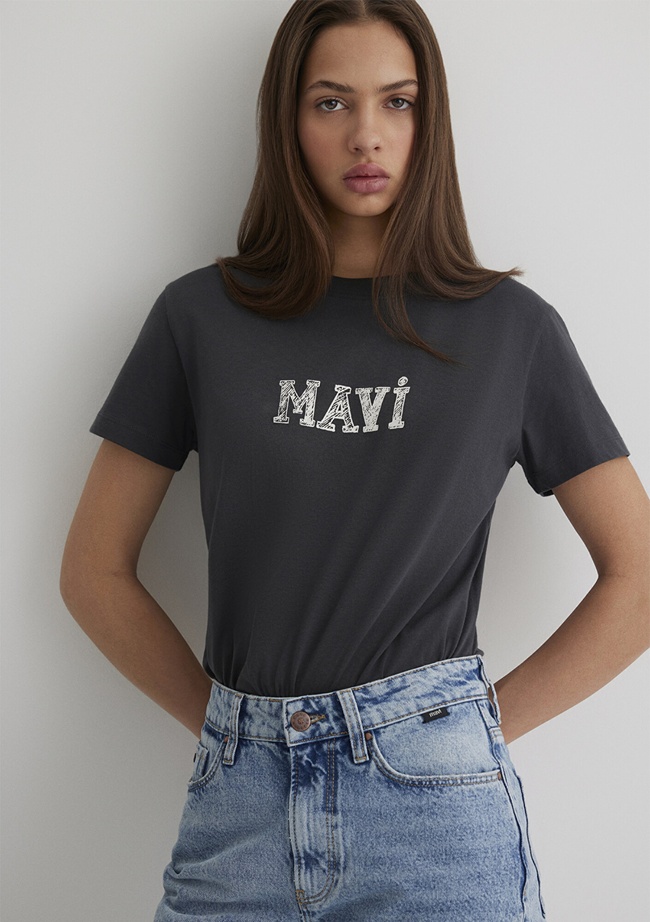  Mavi Mavi Baskılı Antrasit Tişört Regular Fit / Normal Kesim 1612232-34853