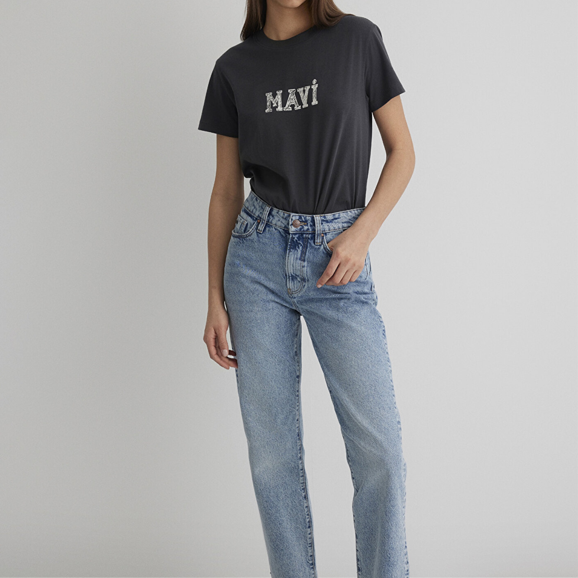 Mavi Mavi Baskılı Antrasit Tişört Regular Fit / Normal Kesim 1612232-34853