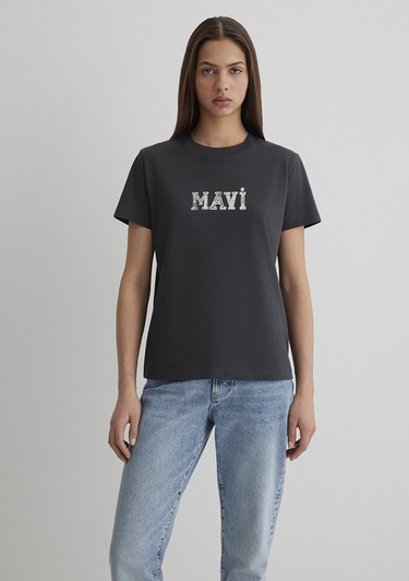  Mavi Mavi Baskılı Antrasit Tişört Regular Fit / Normal Kesim 1612232-34853