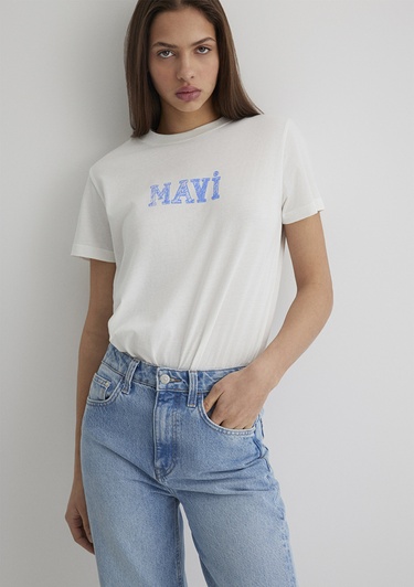  Mavi Mavi Baskılı Beyaz Tişört Regular Fit / Normal Kesim 1612232-70057