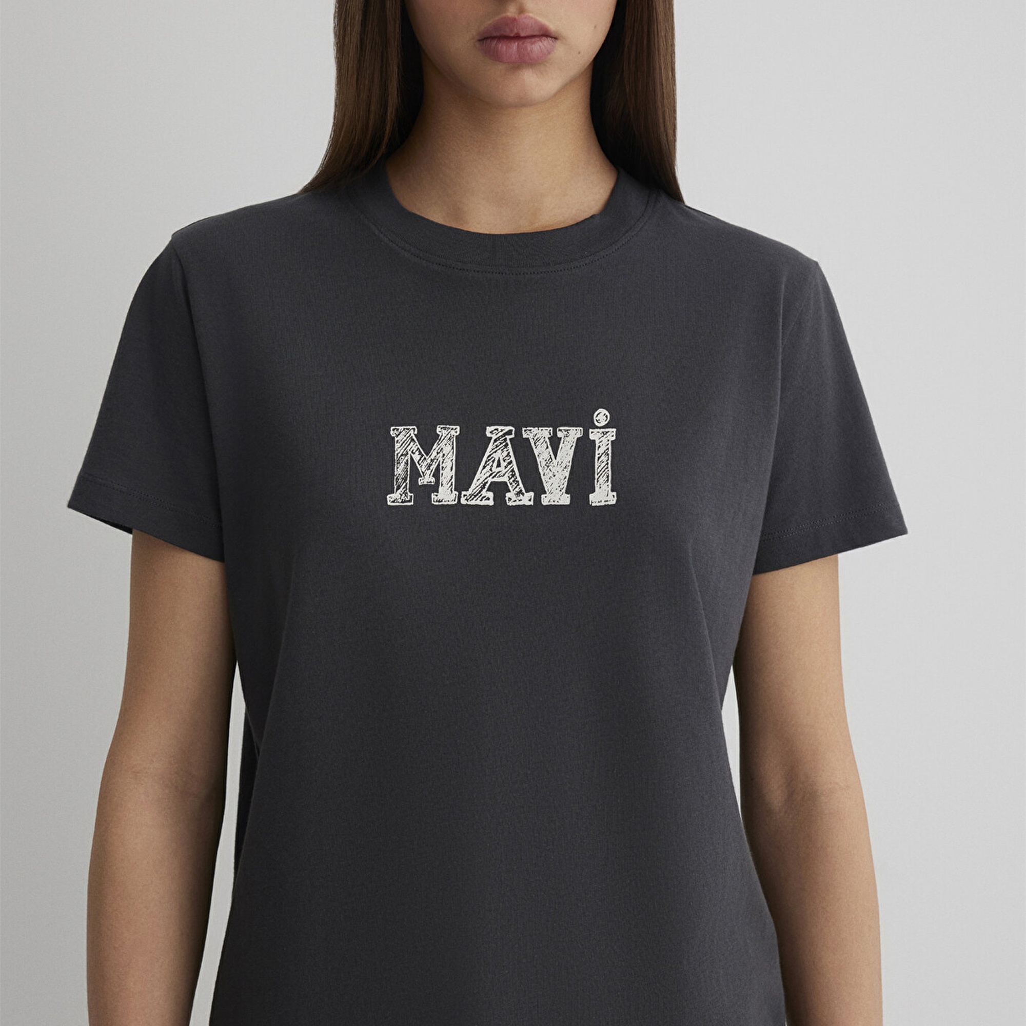 Mavi Mavi Baskılı Antrasit Tişört Regular Fit / Normal Kesim 1612232-34853