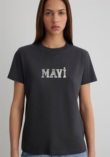  Mavi Mavi Baskılı Antrasit Tişört Regular Fit / Normal Kesim 1612232-34853