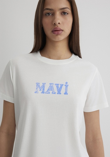  Mavi Mavi Baskılı Beyaz Tişört Regular Fit / Normal Kesim 1612232-70057