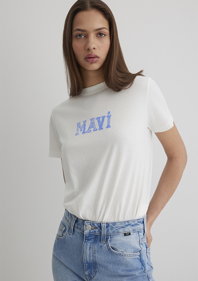  Mavi Mavi Baskılı Beyaz Tişört Regular Fit / Normal Kesim 1612232-70057