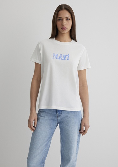  Mavi Mavi Baskılı Beyaz Tişört Regular Fit / Normal Kesim 1612232-70057