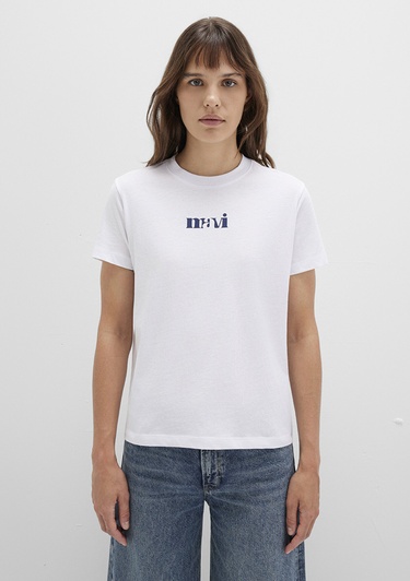  Mavi Mavi Baskılı Beyaz Tişört Regular Fit / Normal Kesim 1612241-620