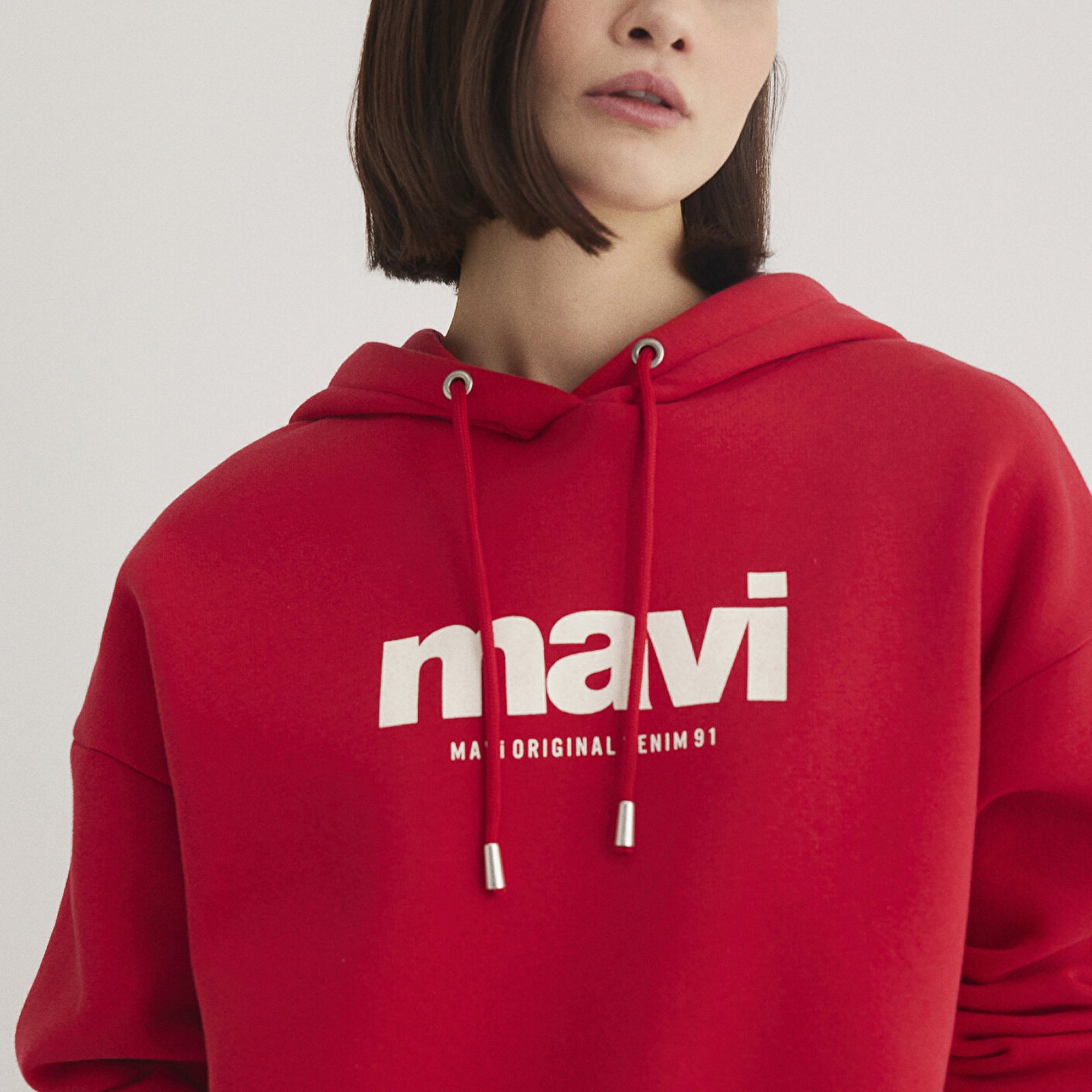 Mavi Mavi Logo Baskılı Kapüşonlu Kırmızı Sweatshirt 168334-35476