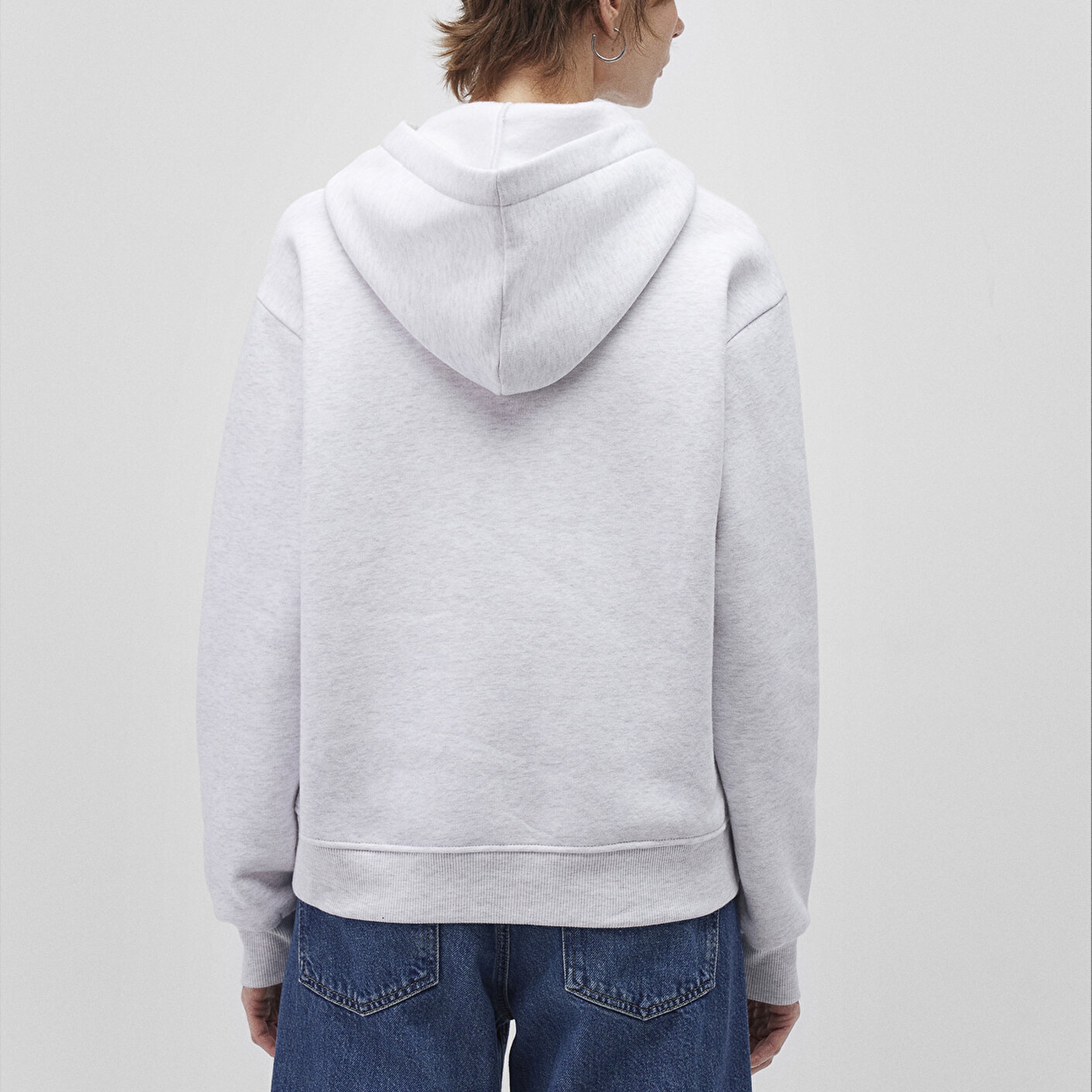 Mavi Kapüşonlu Açık Gri Basic Sweatshirt 167299-85438