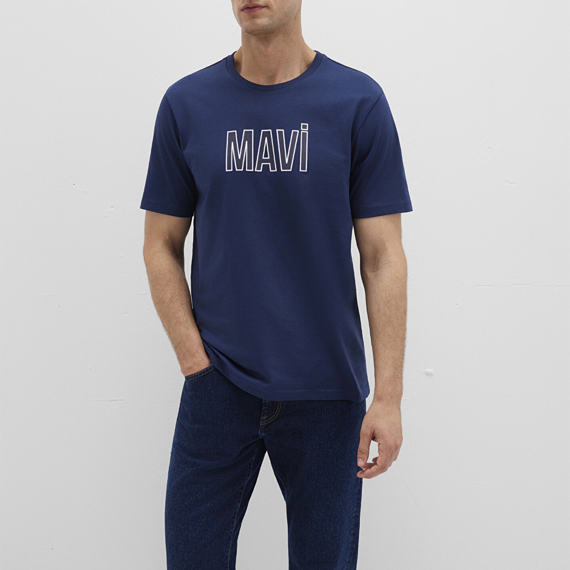 Mavi Mavi Logo Baskılı Lacivert Tişört Regular Fit / Normal Kesim 066842-70758