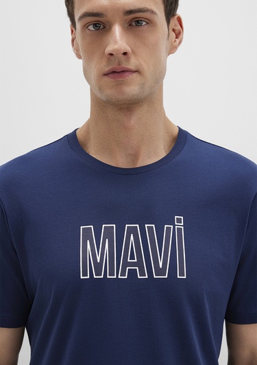  Mavi Mavi Logo Baskılı Lacivert Tişört Regular Fit / Normal Kesim 066842-70758