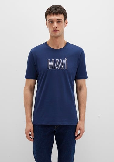  Mavi Mavi Logo Baskılı Lacivert Tişört Regular Fit / Normal Kesim 066842-70758