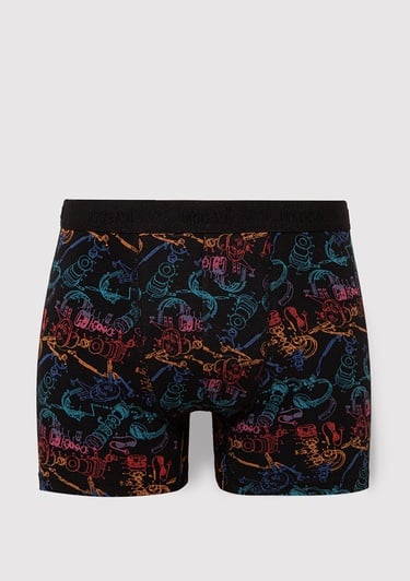  Mavi Baskılı Siyah Boxer 0911374-900