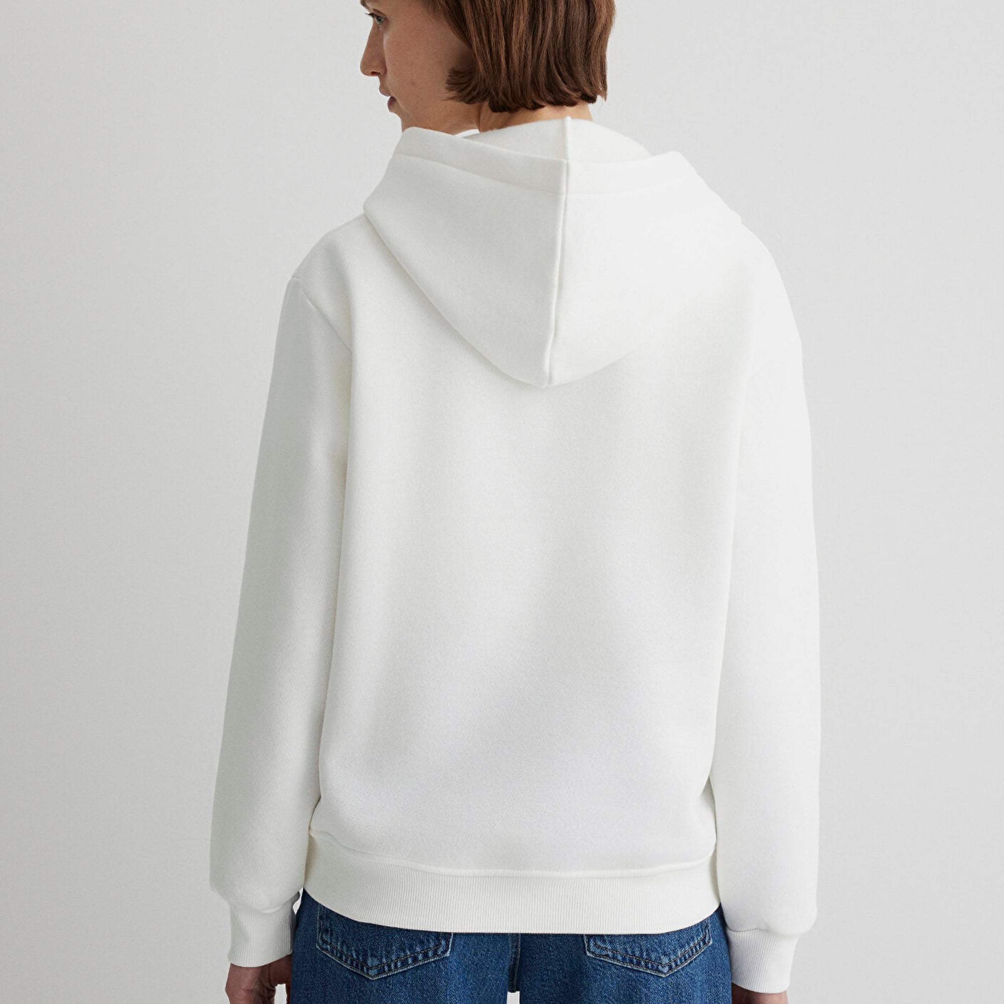 Mavi Kapüşonlu Beyaz Basic Sweatshirt 167299-70057